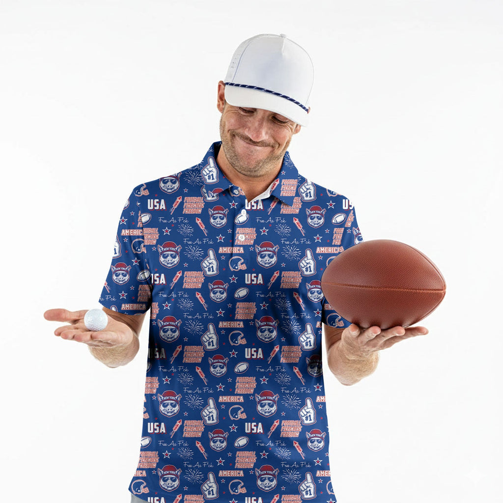 Hog Head Red White Blue Sport Polo, American Football League Gift Ideas For Football Fans