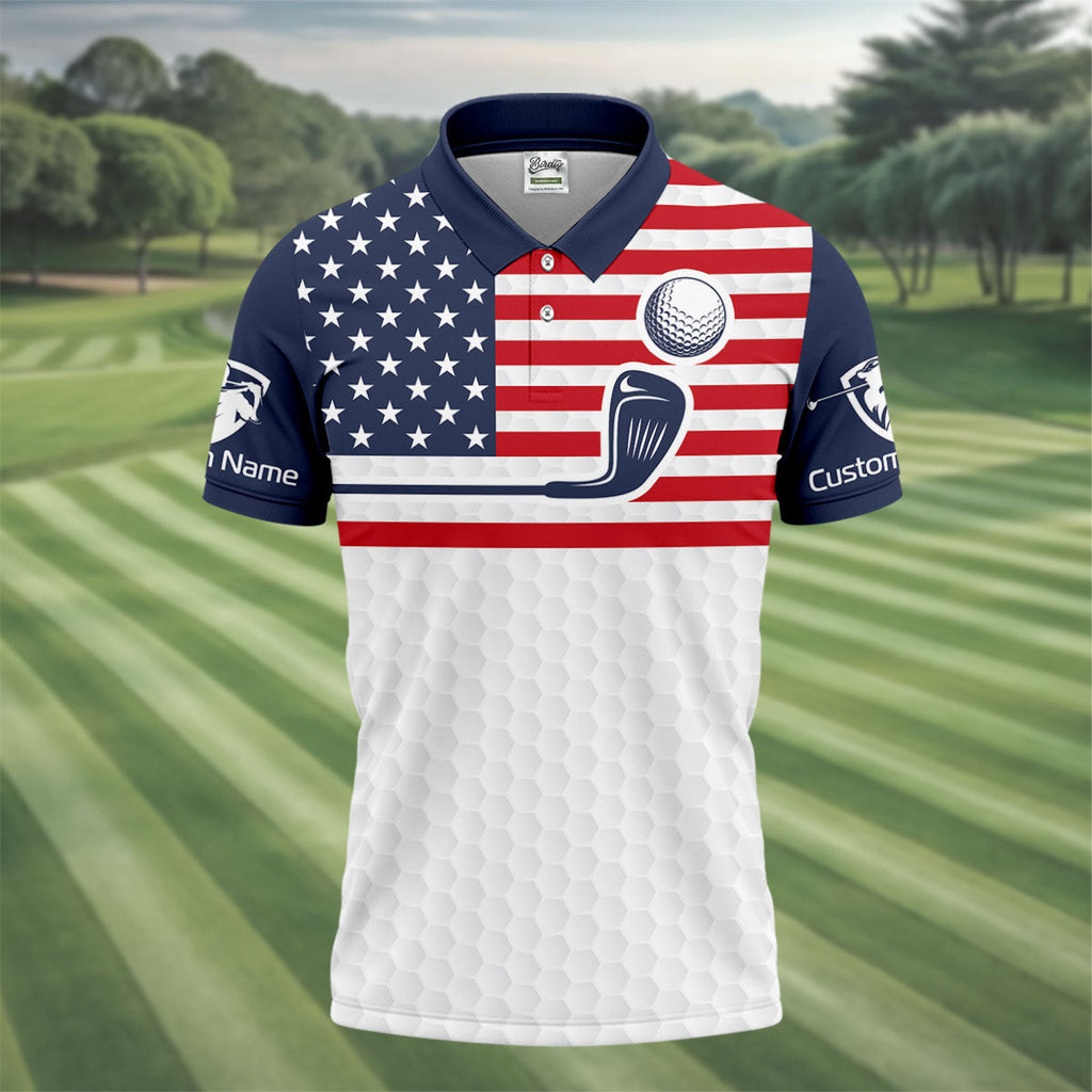 250 Years Of Freedom Golf Ball Pattern Golf Tops For Men, Patriotic 4th Of July Golf Shirts For Men