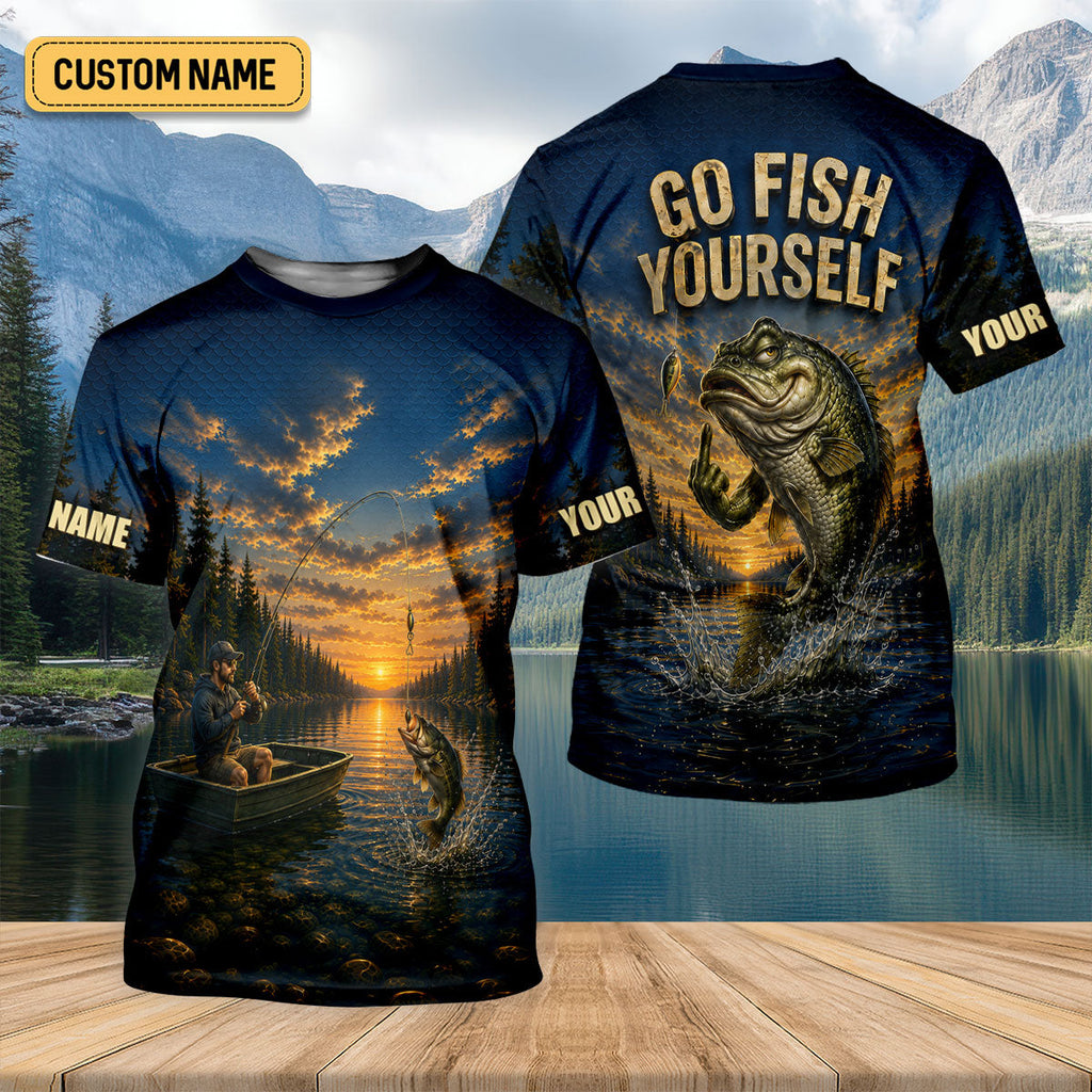 Go Fish Yourself Funny Bass Fishing UPF Shirt, Fishing Shirts For Women, Fishing Apparel
