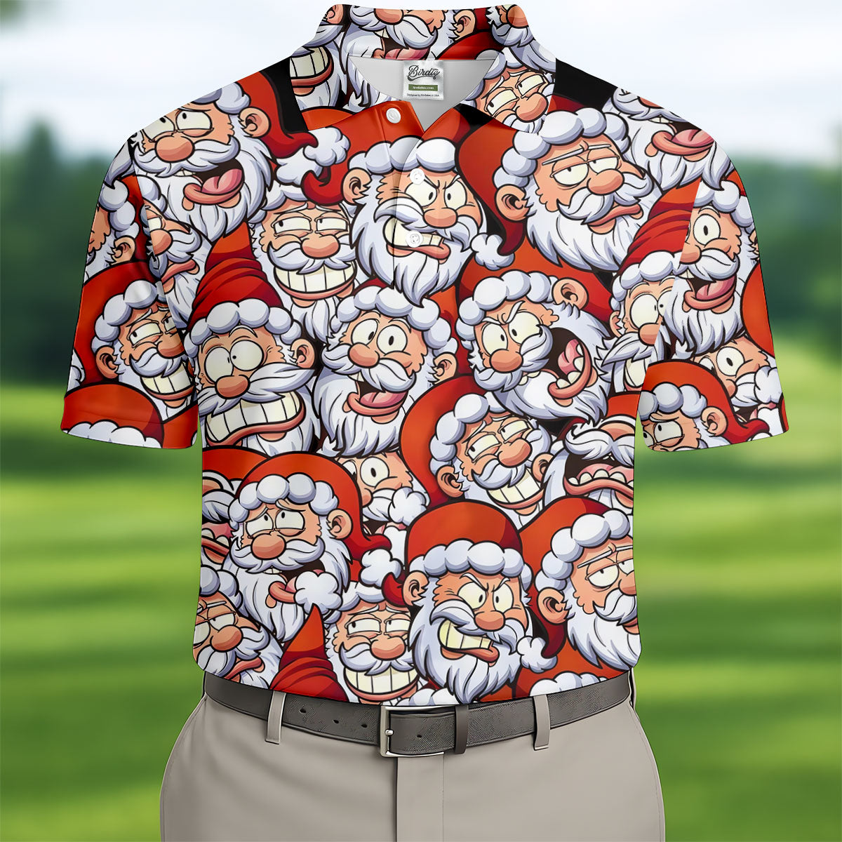 Santa Claus Face Fun Golf Shirts For Men, Christmas Golf Shirt, Polo Shirts For Men, Golfing Apparel