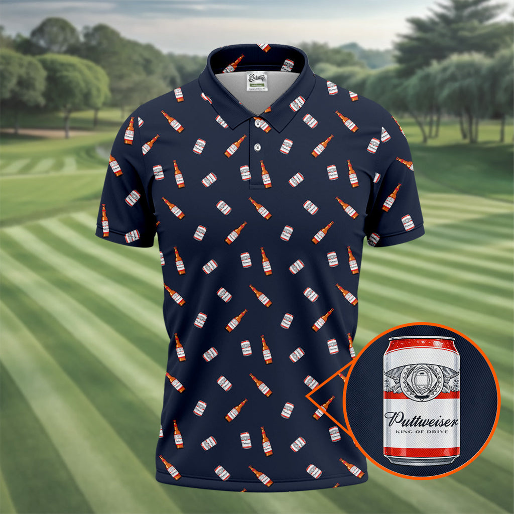 Puttweiser King Of Drive Golf And Beer Men's Funny Golf Shirts, Golf Tops For Men, Golf Shirts For Men