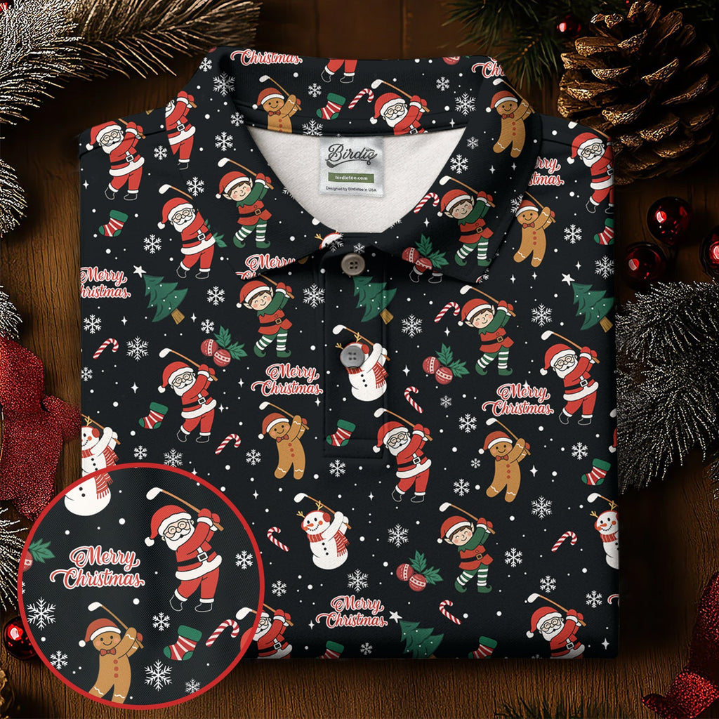 Merry Xmas Santa Gingerbread Snowman Golf Tops For Men, Christmas Golf Shirt, Fun Golf Shirts For Men