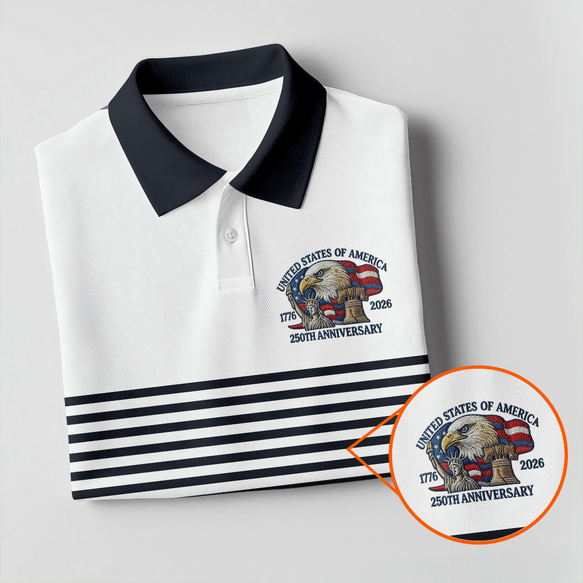 250th Anniversary Black Stripes Vintage Golf Shirt, Patriotic 4th Of July Golf Shirts For Men