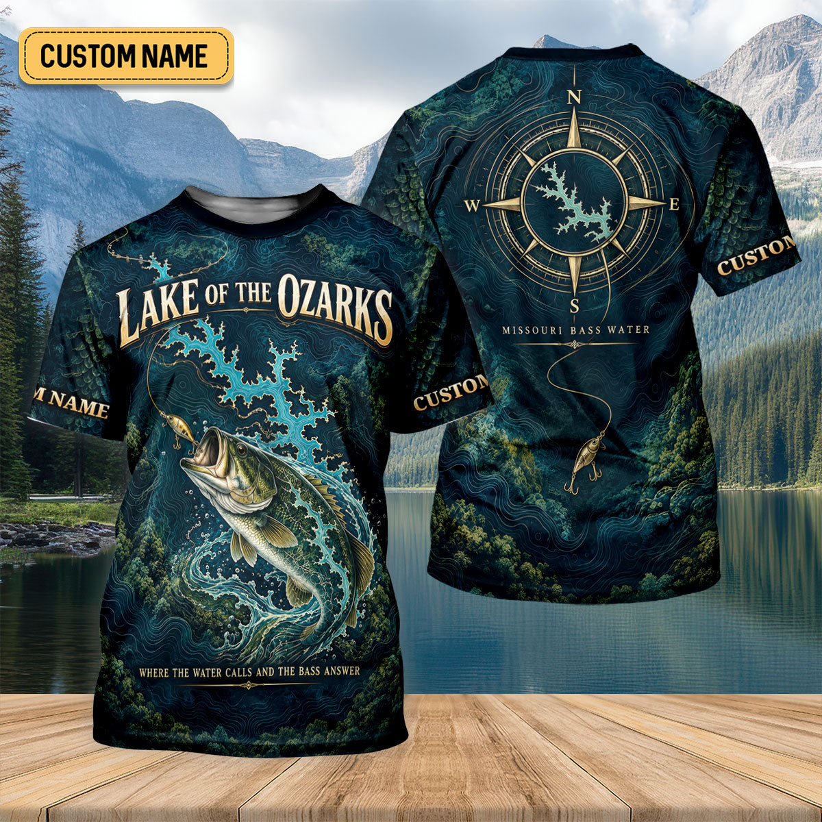 Custom Lake Of The Ozarks Bass Map UPF Shirt, Long Sleeve Fishing Shirt, Mens Fishing Tee