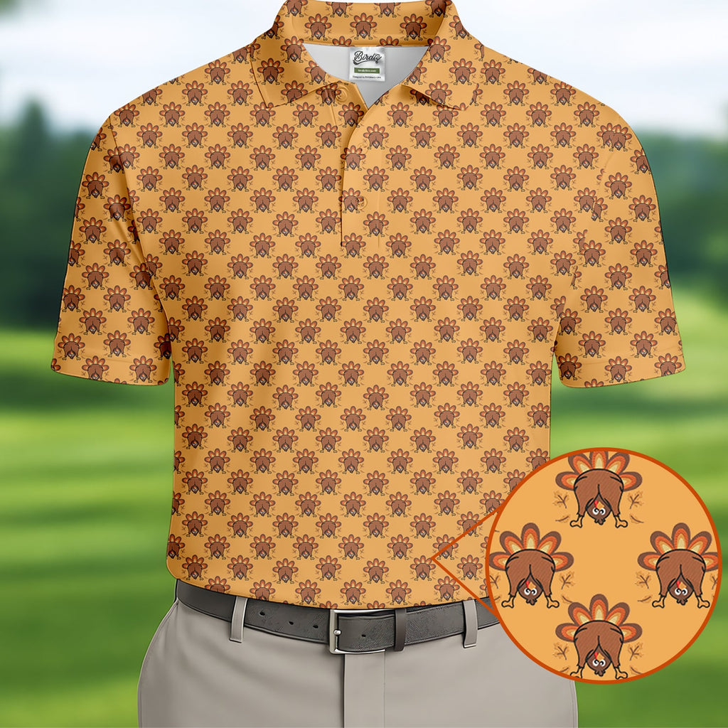 Guess What Turkey Funny Thanksgiving Polo Shirts, Polo Shirts For Men, Cool Golf Gift, Golfing Apparel