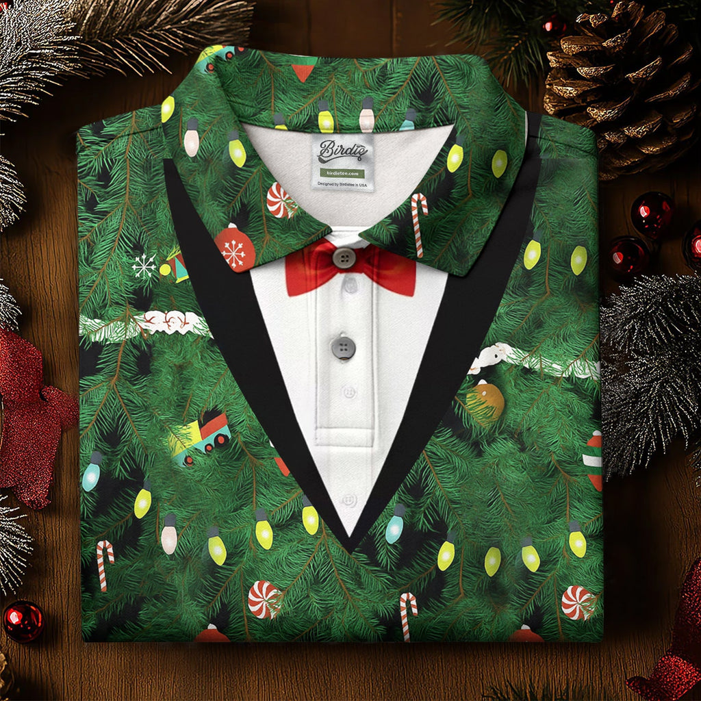 Christmas Tree Needles Green Festive Men's Golf Polo Shirts, Christmas Golf Shirt, Golf Gift For Men