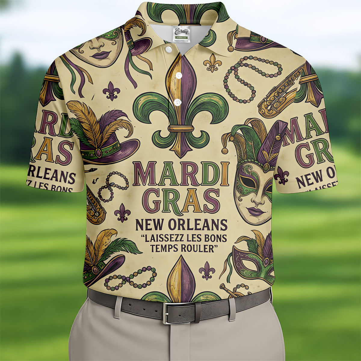 Mardi Gras New Orleans Fleur De Lis Carnival Hat Men's Golf Polo Shirts, Golf Shirts For Men
