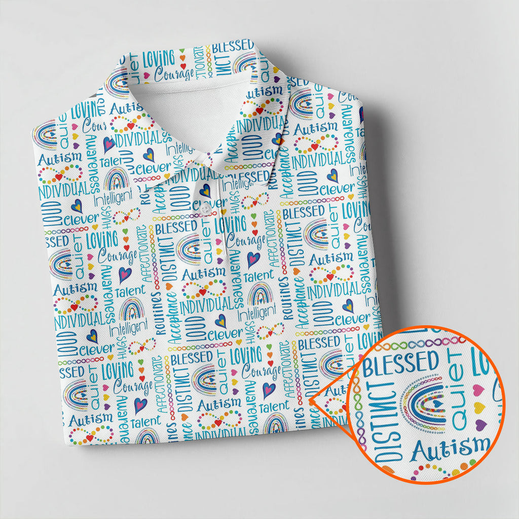 Autism Awareness Rainbow Heart Infinity Symbol Blue And White Men's Golf Shirt, Polo Shirts For Men