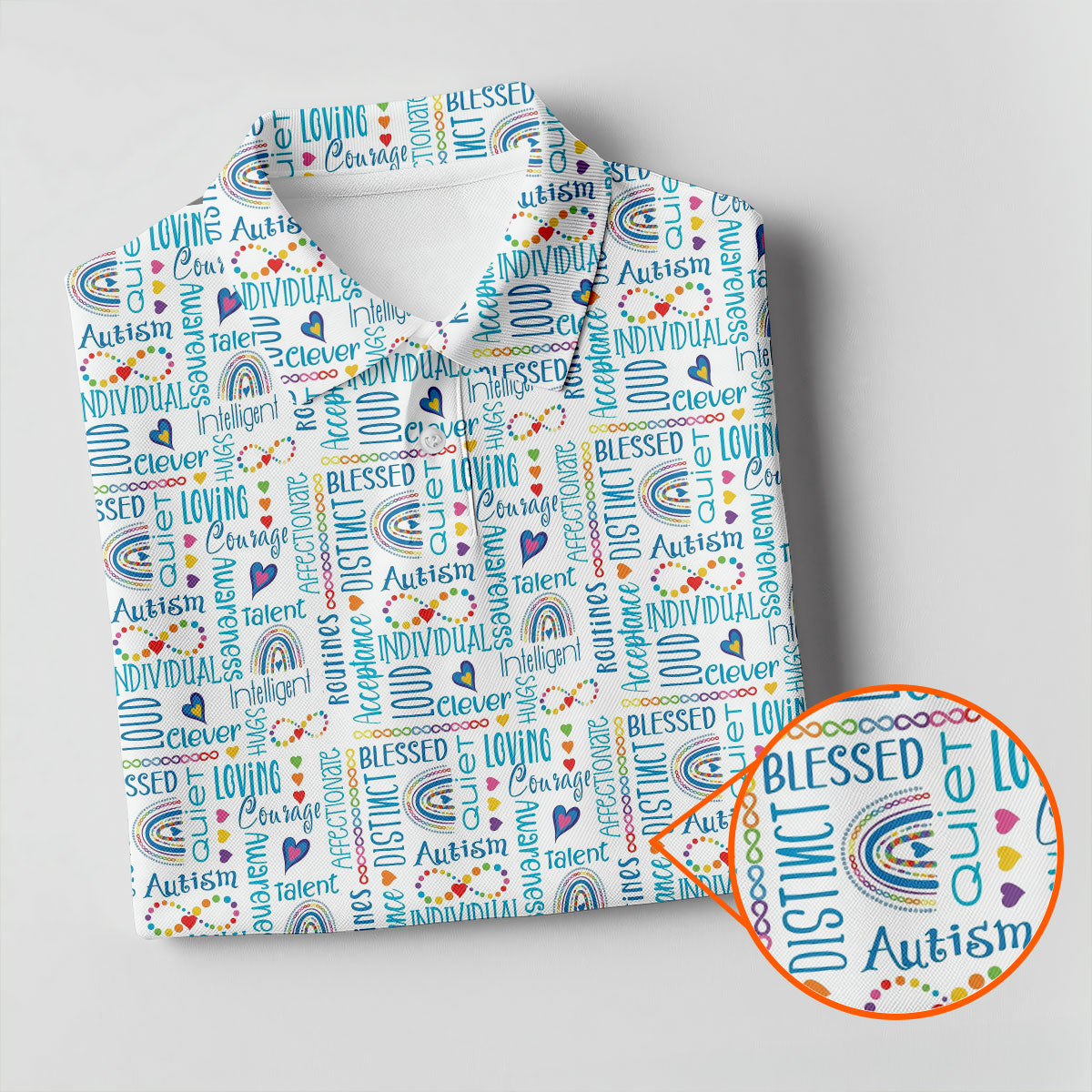 Autism Awareness Rainbow Heart Infinity Symbol Blue And White Men's Golf Shirt, Polo Shirts For Men