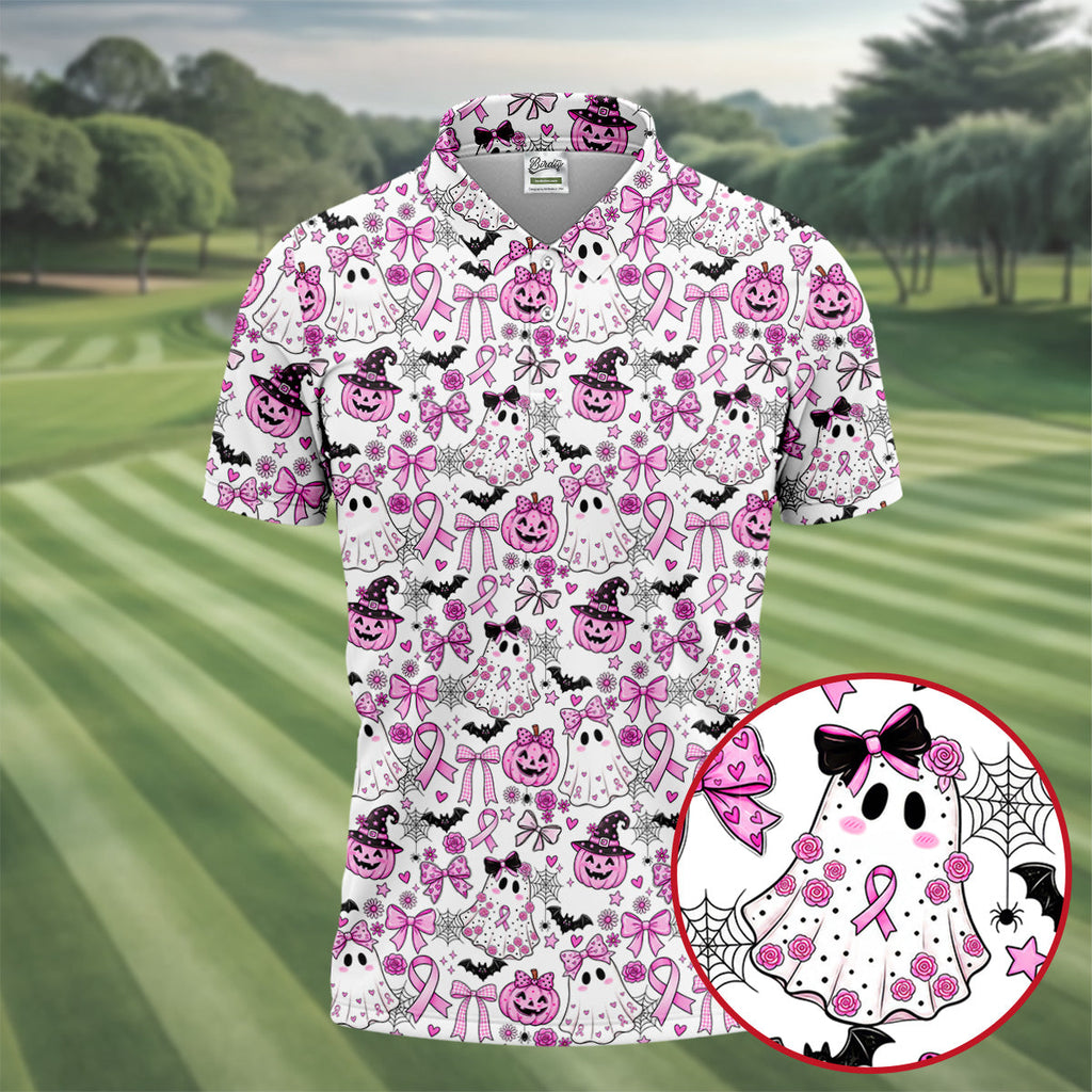 Pink Breast Cancer Witch Halloween Golf Polo Shirt, Mens Golf Polo, Golf Shirts For Men