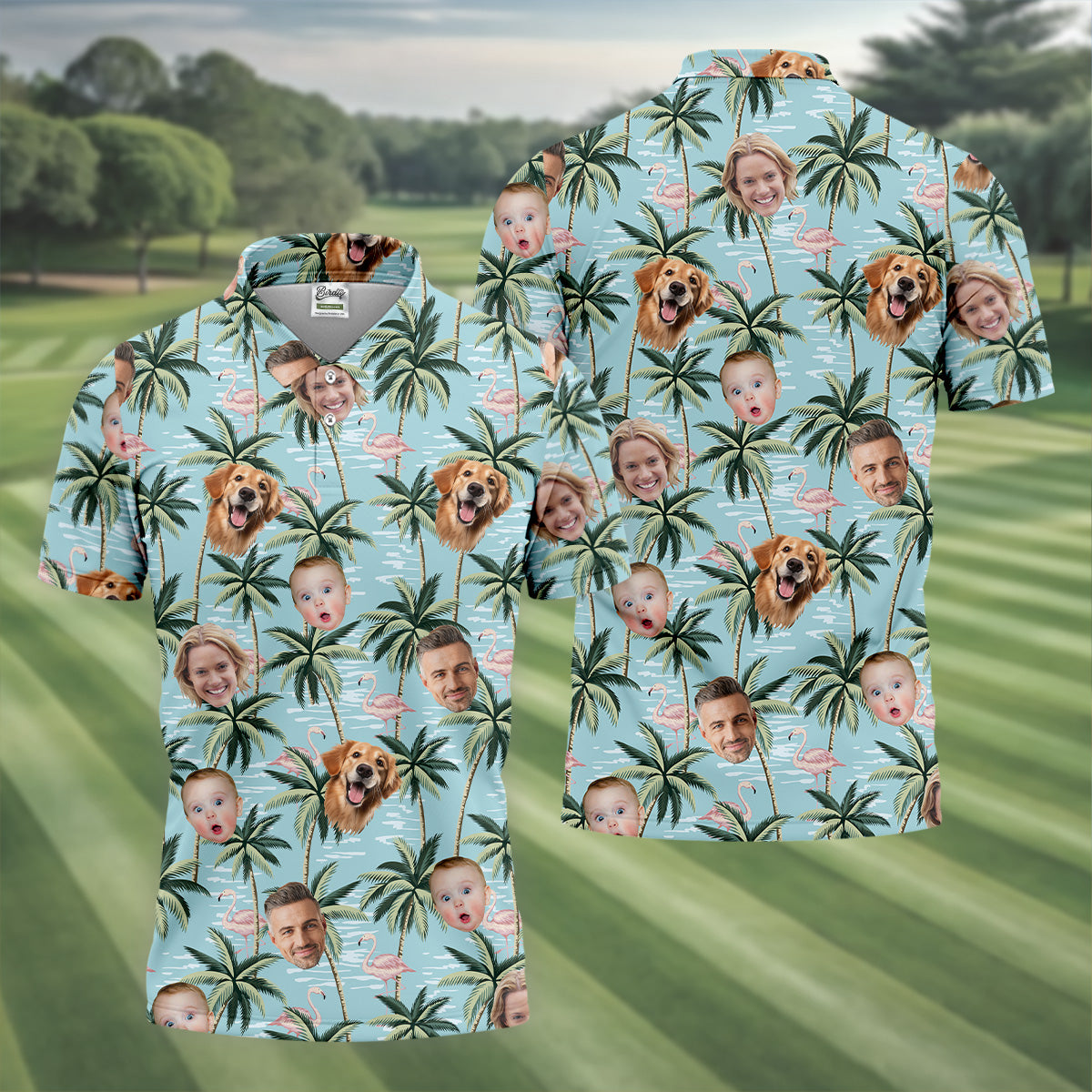 Pink Flamingo Hawaiian Shirt, Custom Team Shirt, Green Polo Shirt, Best Gifts For Men Golfers