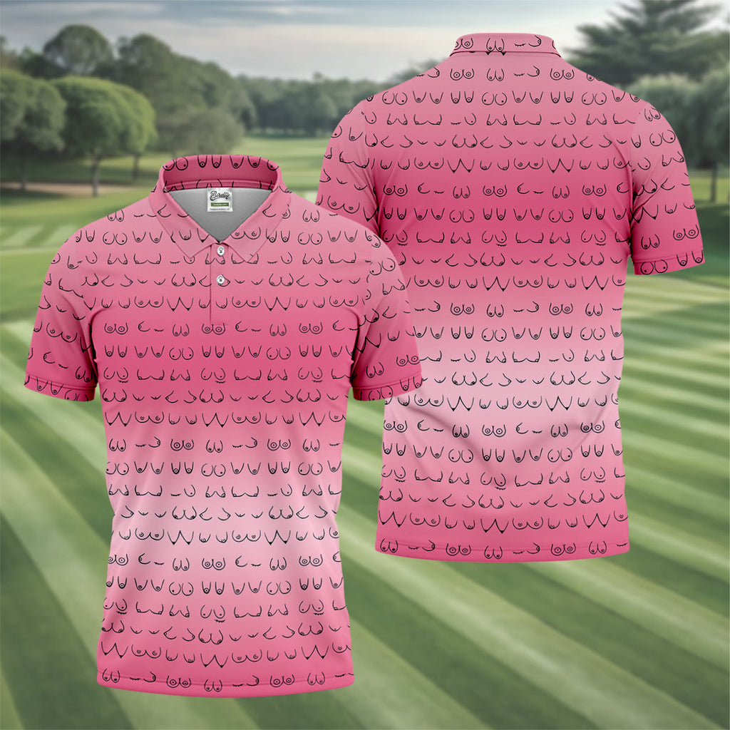 Pink Ombre Mens Funny Golf Shirts , Fun Golf Shirts For Men, Men Golf Polo Shirts, Cool Golf Gifts