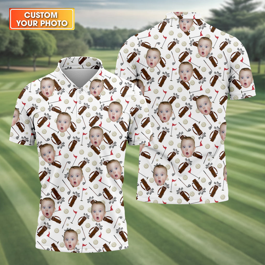 Custom Shirts With Faces, Funny Golf Polo ShirtGolf Gifts For Dad, Christmas Golf Gift