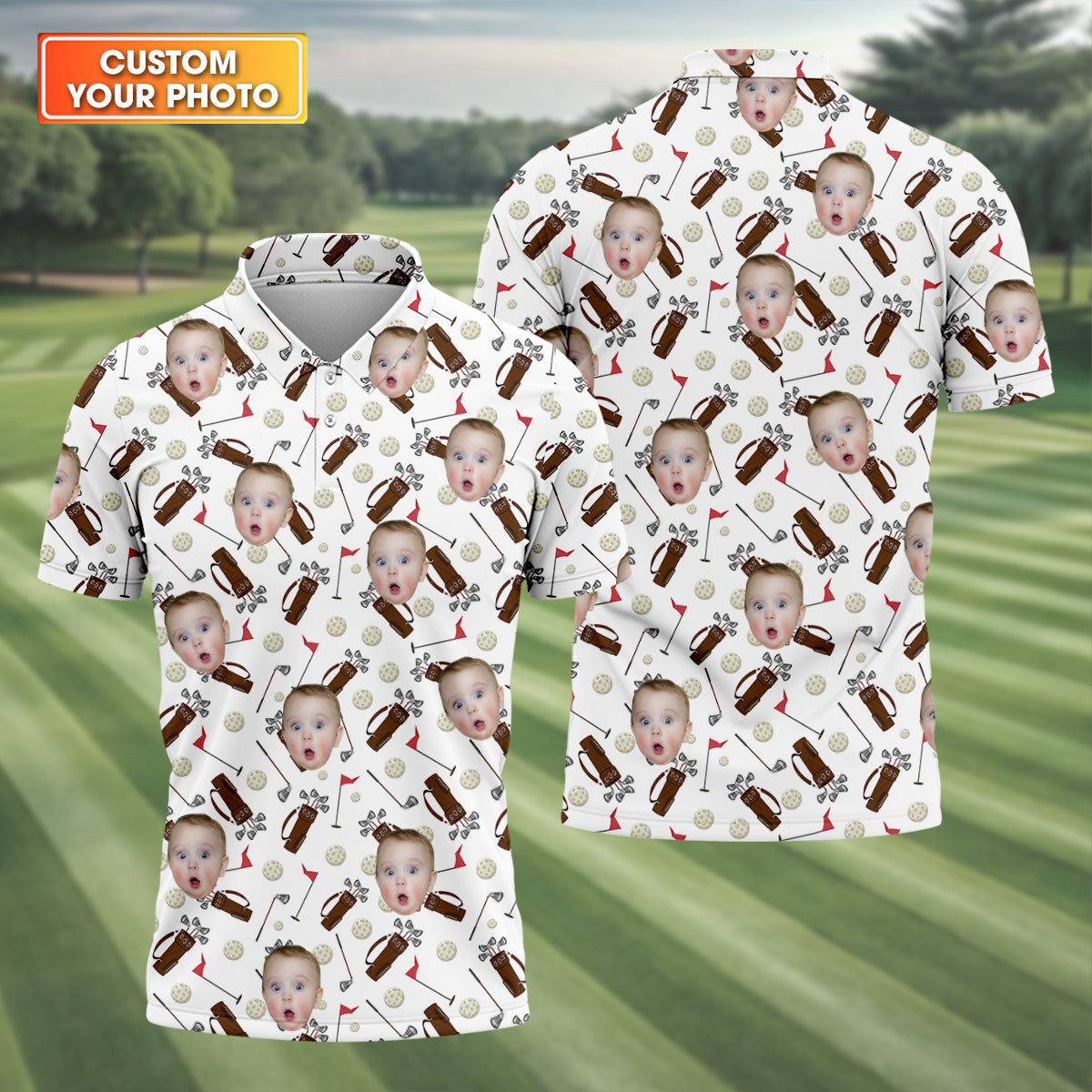 Custom Shirts With Faces, Funny Golf Polo ShirtGolf Gifts For Dad, Christmas Golf Gift