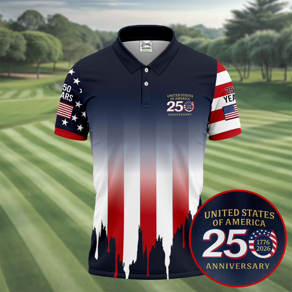 USA 250 Anniversary American Flag Golf Shirt, Patriotic 4th Of July Golf Shirts For Men