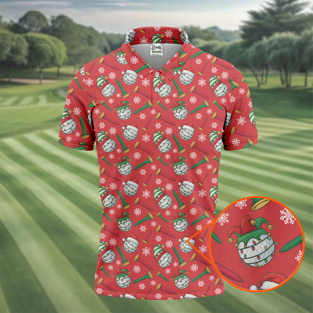 Funny Golf Ball Red Christmas Golf Shirt, Men's Funny Golf Shirts, Christmas Golf Gift