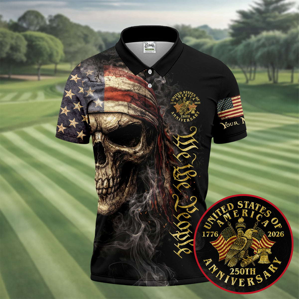 USA 250th Anniversary We The People Patriotic Skull Golf Shirt, 4th Of July Golf Shirts For Men