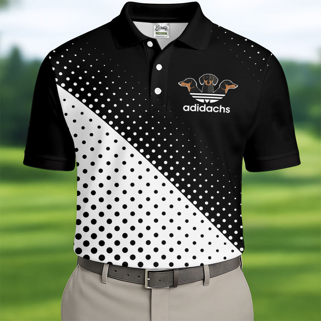Adidachs Funny Dachshund Black Golf Shirt, Men's Funny Golf Shirts, Polo Shirts For Men