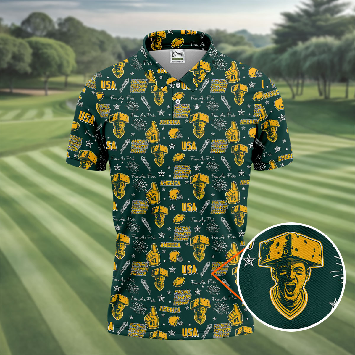 Cheesehead Dark Green And Gold Sport Polo, American Football League Gift Ideas For Football Fans