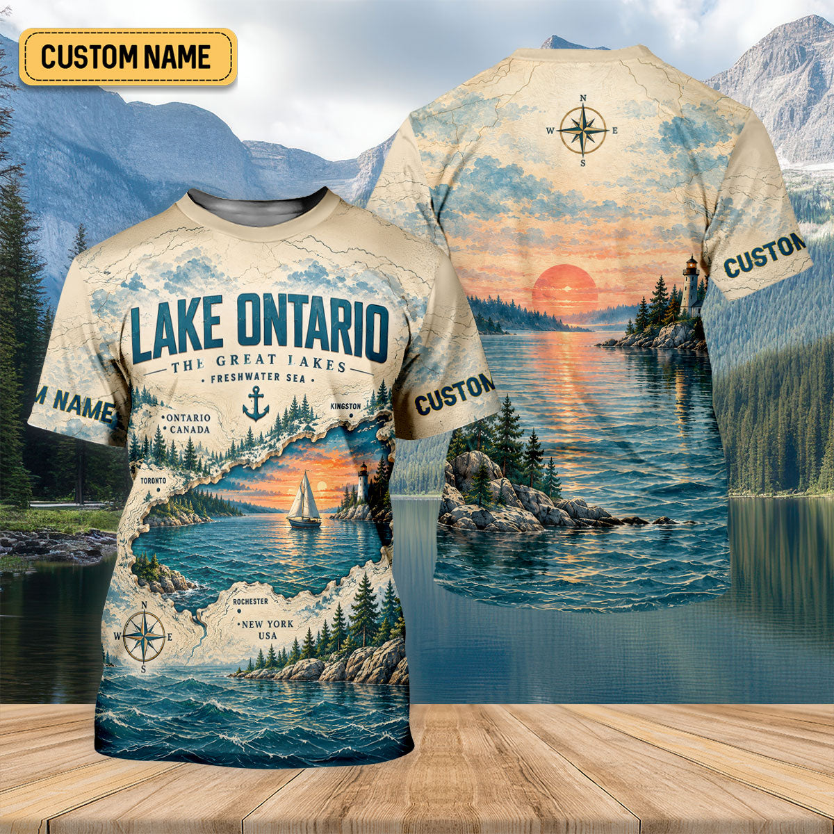 Custom Lake Ontario Great Lakes Fishing UPF Shirt, Fishing Sun Shirt, Mens Fishing Apparel