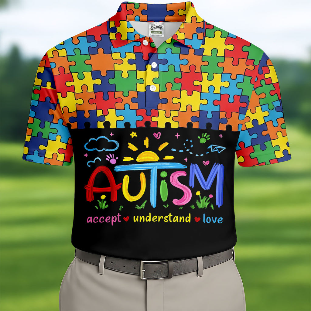 Awareness Accept Understand Love Colorful Puzzle Golf Shirt, Polo Shirts For Men, Golf Shirts For Men