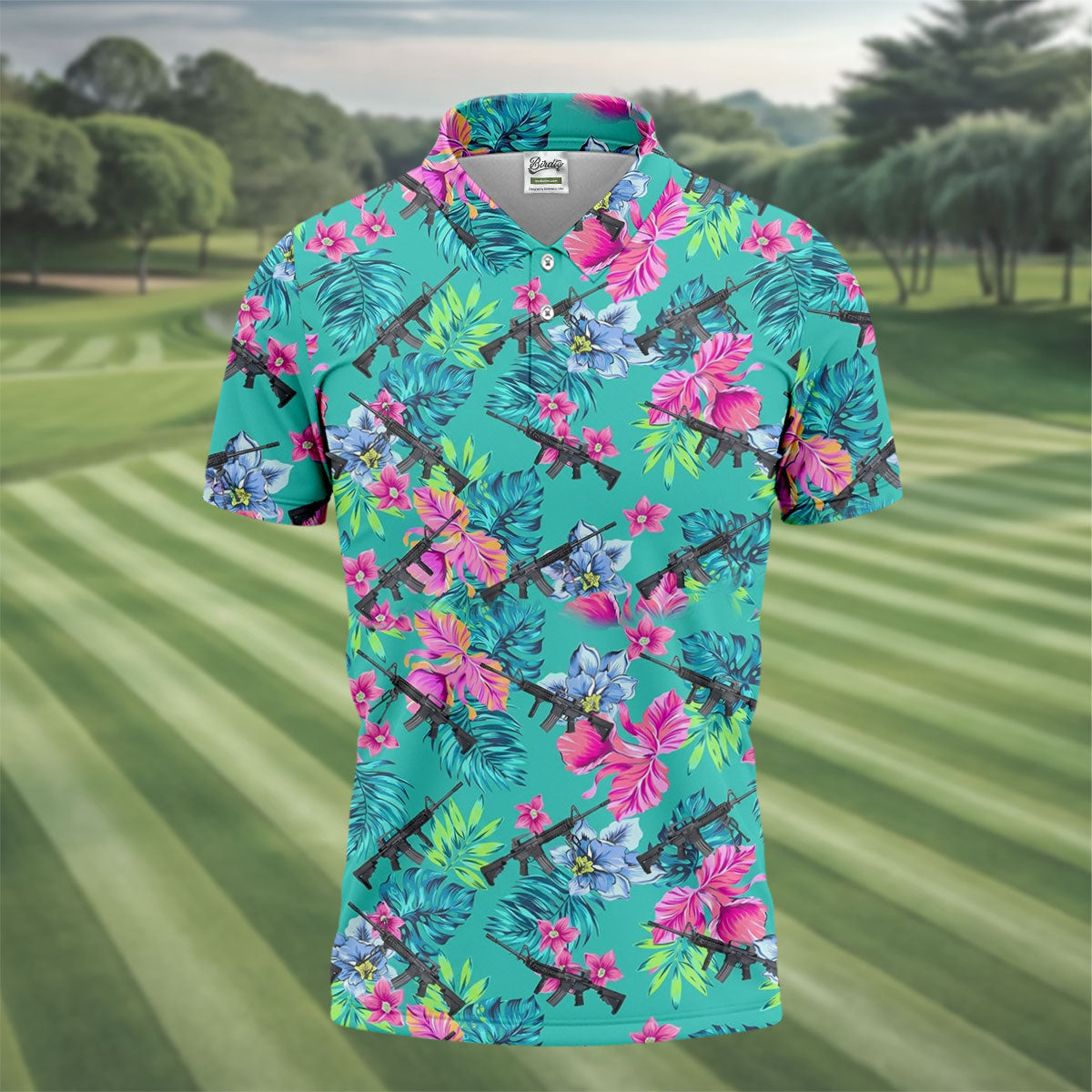 Hawaiian Floral With Army Theme Golf Shirts For Men, Polo Shirts For Men, Golfing Apparel