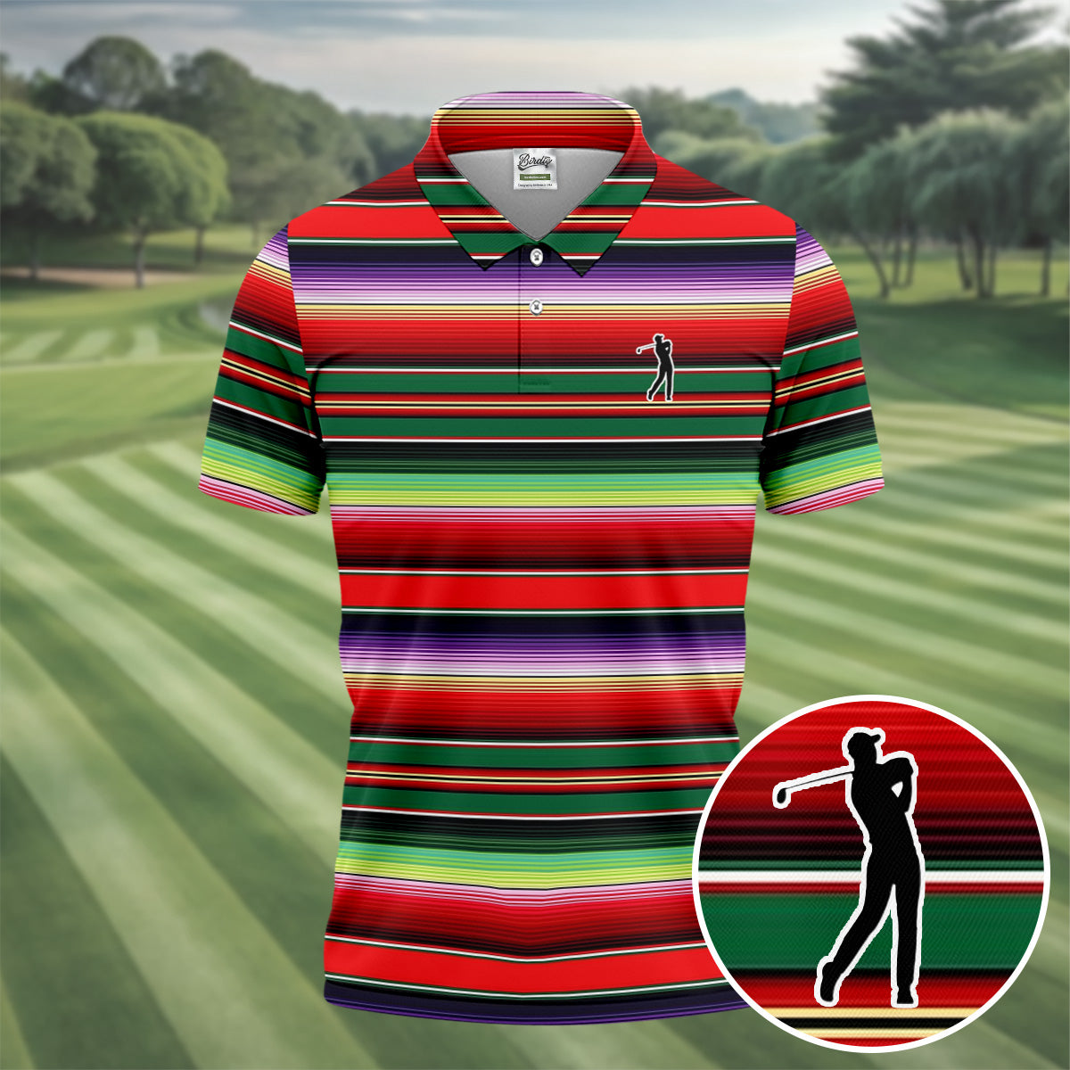Colorful Stripes Sarape Pattern Cinco De Mayo Celebration Fiesta Themed Golf Shirts For Men