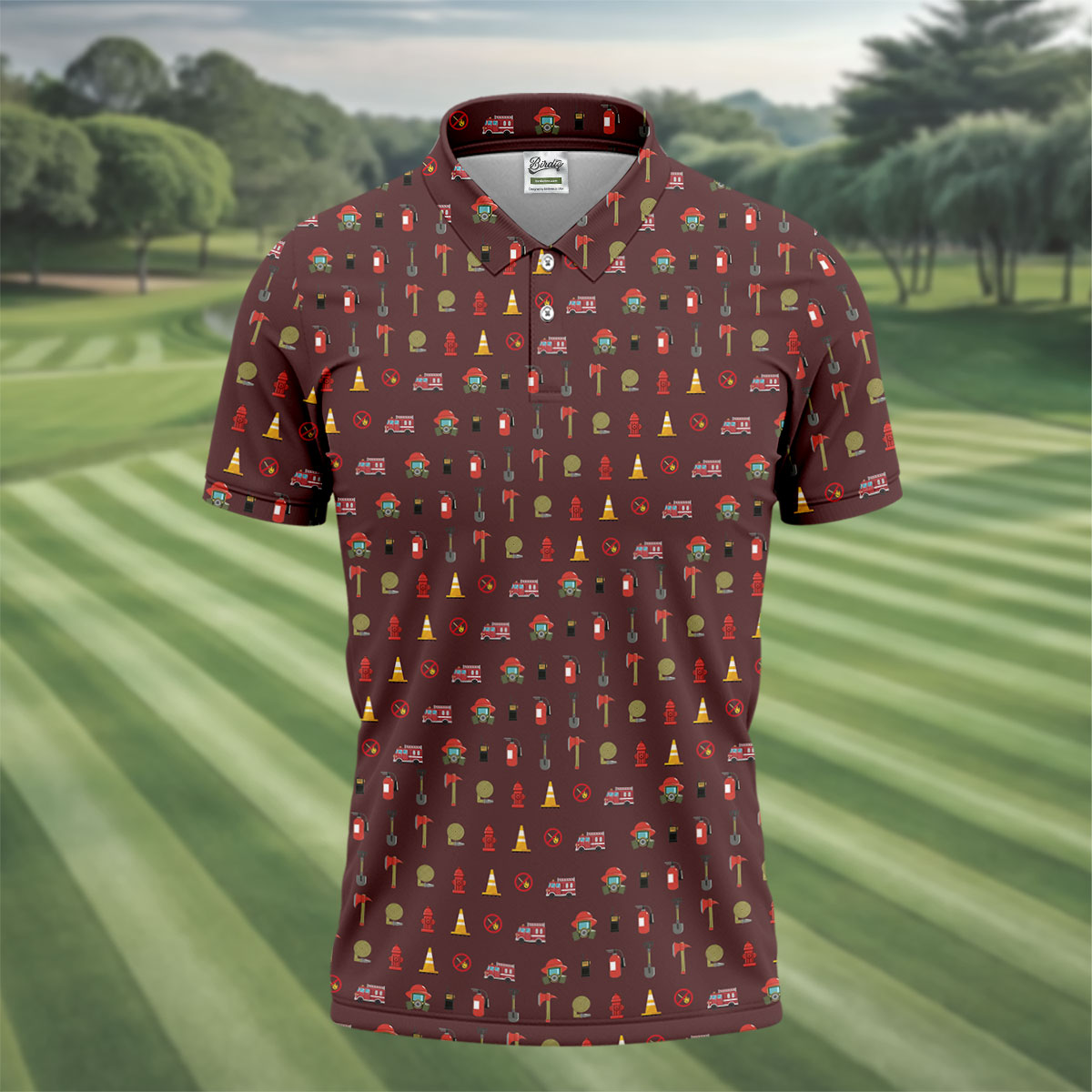 Fireman Patter Men's Funny Golf Shirts, Golf Tops For Men, Polo Shirts For Men, Golf Shirts For Men
