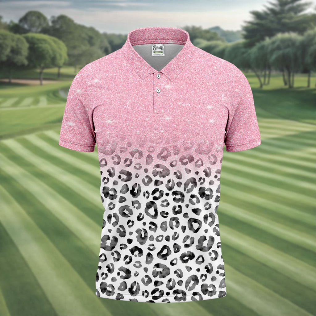 Pink Leopard Men's Golf Shirt, Pink Golf Shirt, Breast Cancer Awareness Shirt, Golf Shirts For Men