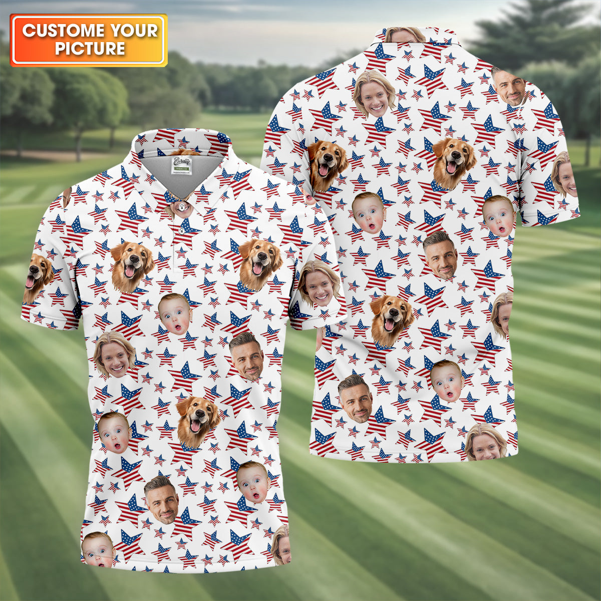 American Flag Golf Shirt, Custom Shirts With Faces, Men's Golf Polo Shirt, Funny Fourth Of July Shirts
