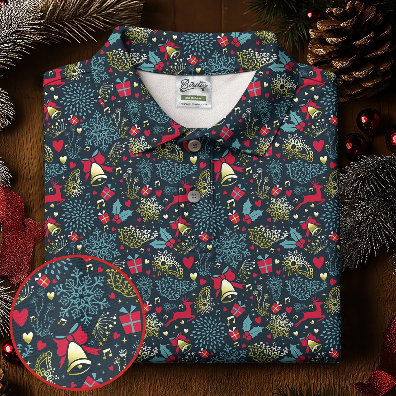 Christmas Reindeer Xmas Themed Men's Golf Polo Shirts, Christmas Golf Shirt, Golf Gift For Men