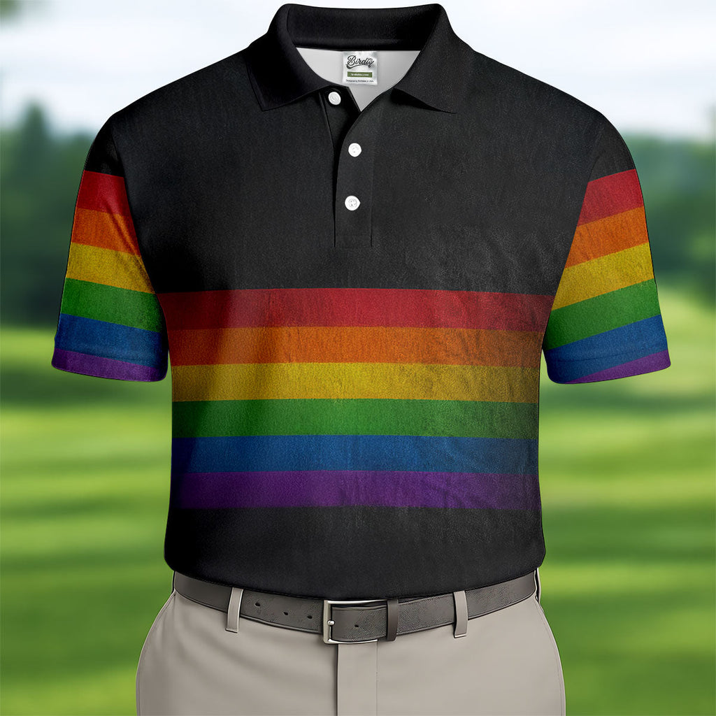 Pride Rainbow Flag Retro Golf Shirt, LGBTQ Month Polo Shirts For Men, Golf Shirts For Men