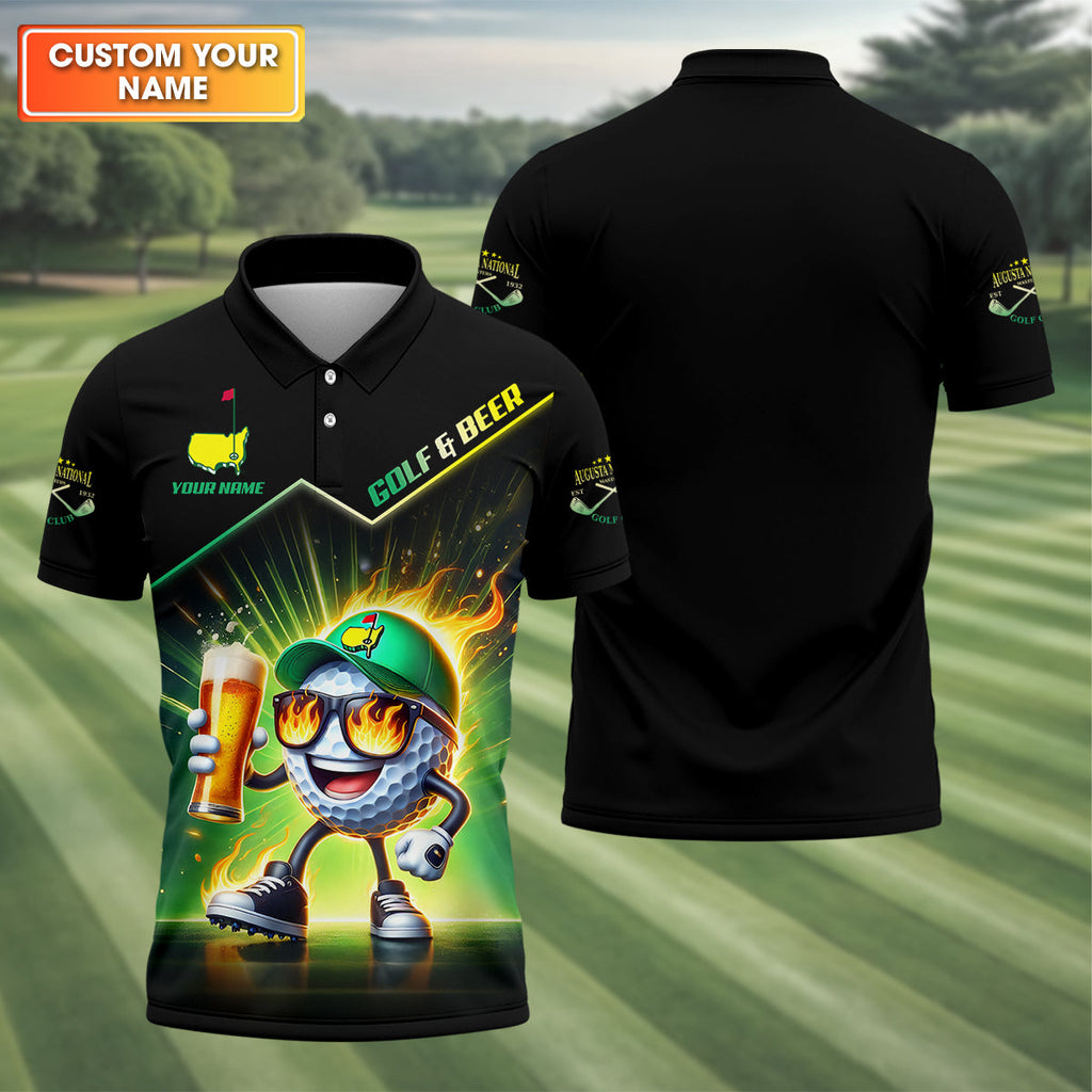 Golf And Beer Augusta Custom Men's Golf Polo ShirtGolfing Apparel, Mens Golf Gift, Funny Golf Polo Shirt