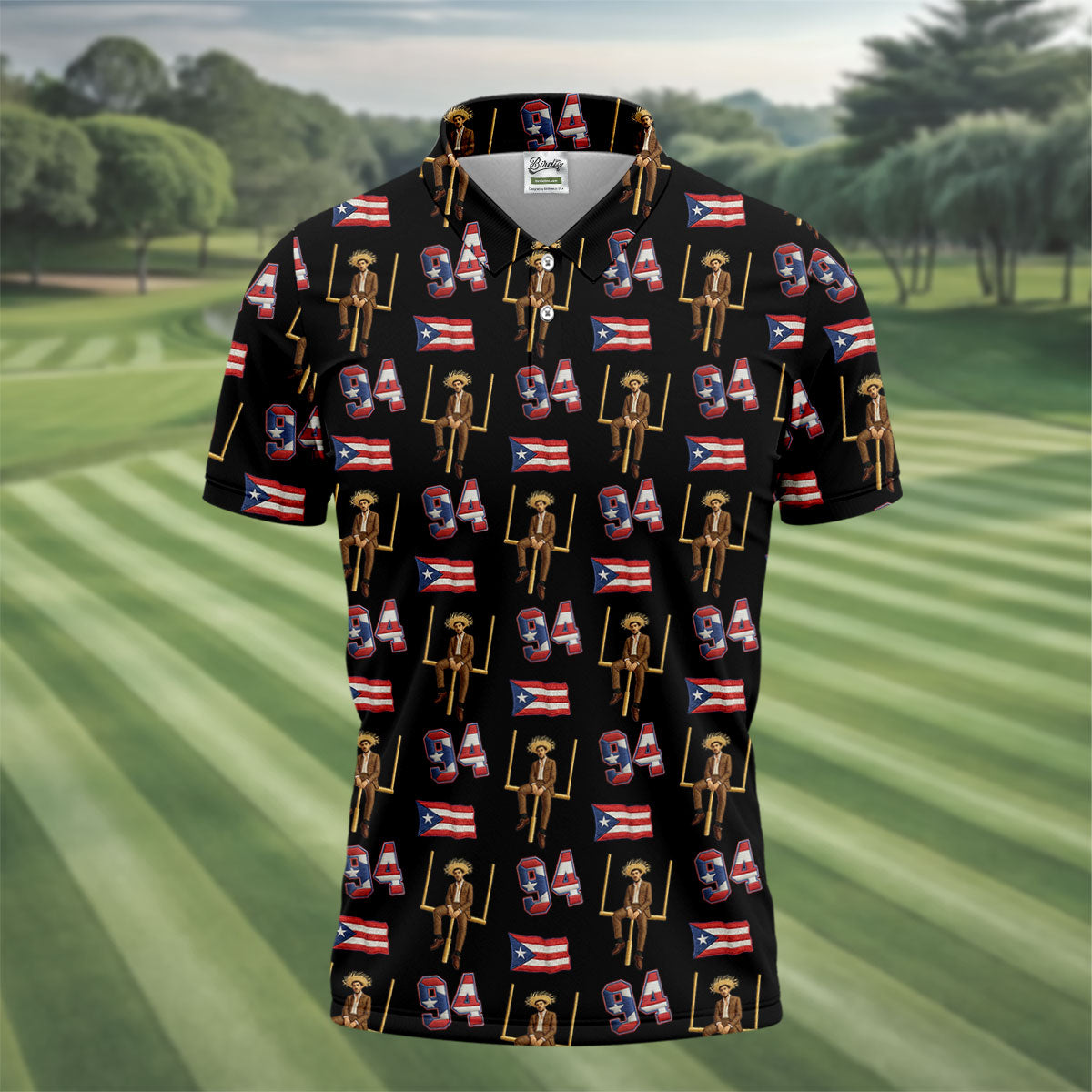 Bad Bunny Benito Bowl Football Theme Black Men Polo, American Football League Gift Ideas For Football Fans