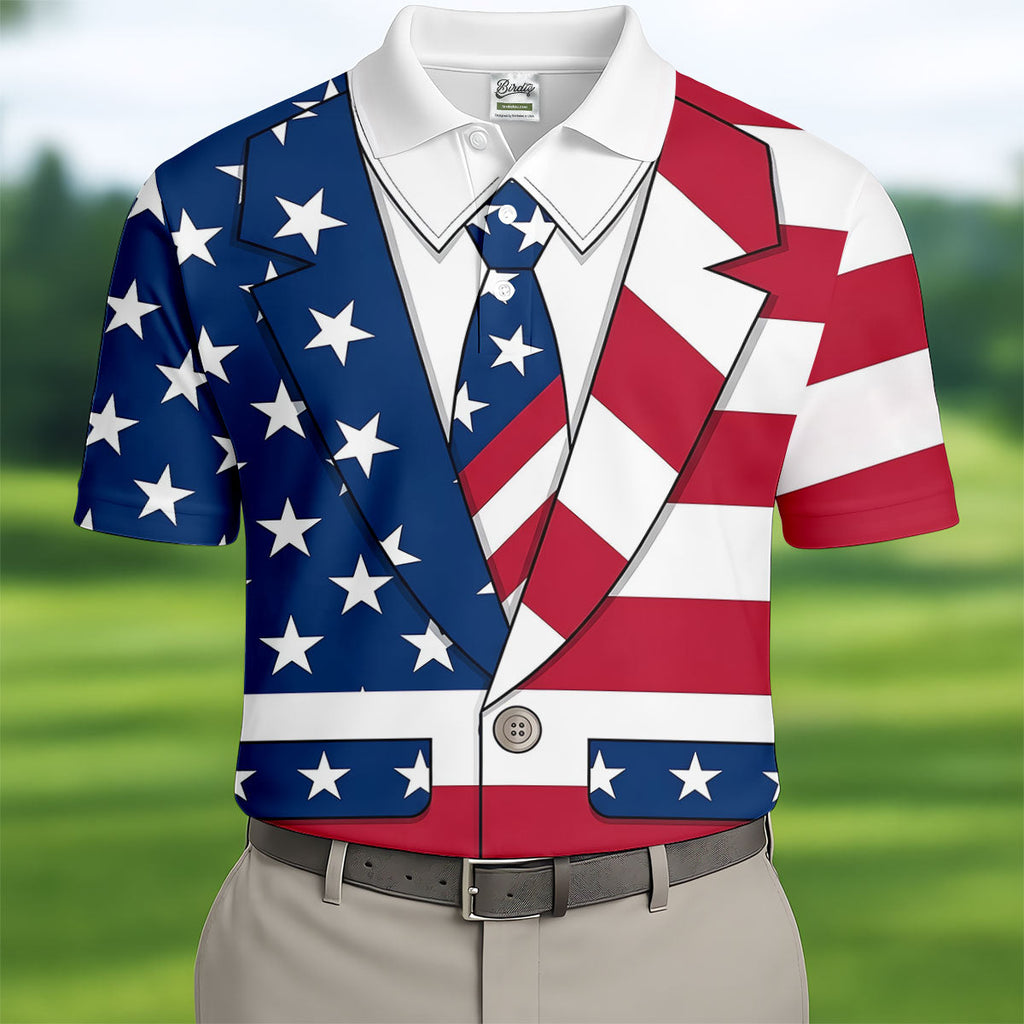 US Flag Tuxedo Costume Patriotic 4th Of July Golf Shirt, 250 Years Polo Shirts For Men