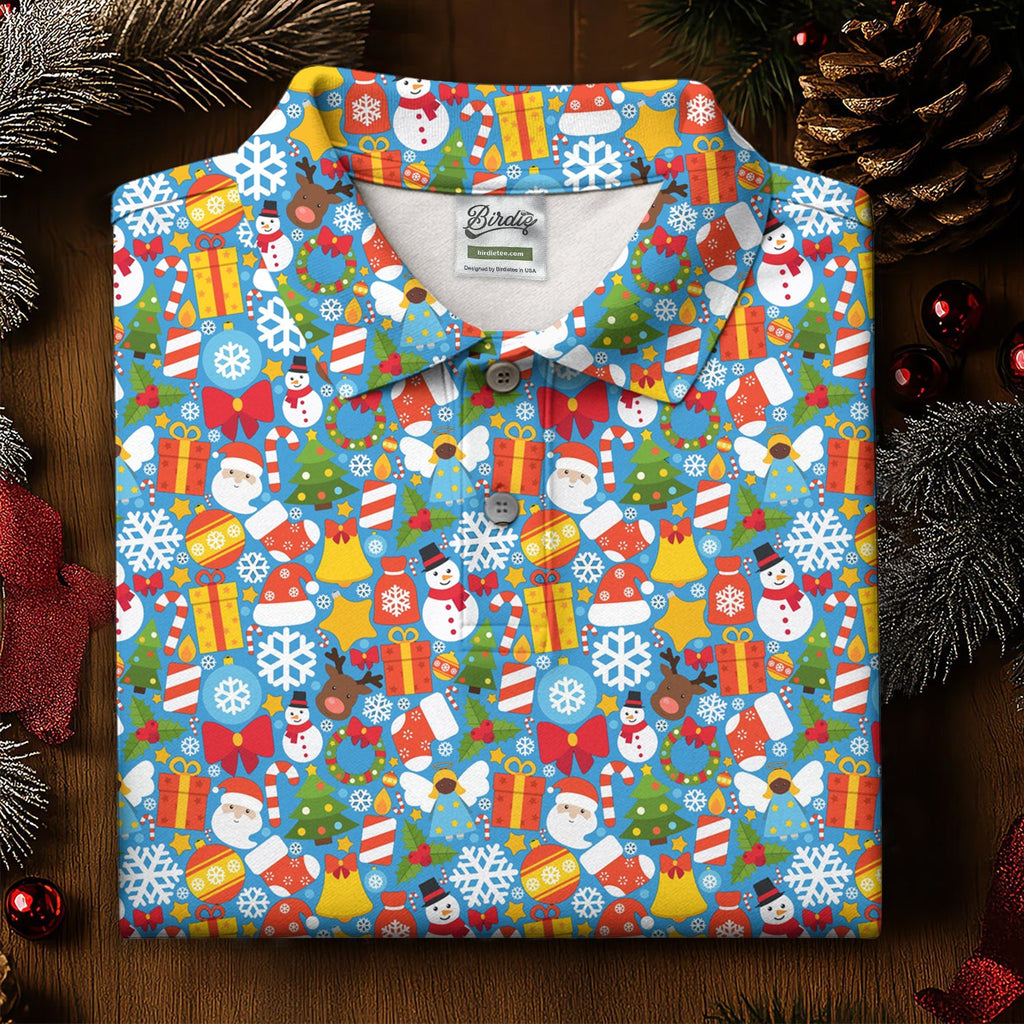Festive Christmas Blue Golf Shirt, Christmas Golf Shirt, Polo Shirts For Men, Golf Gift For Men, Golfing Apparel