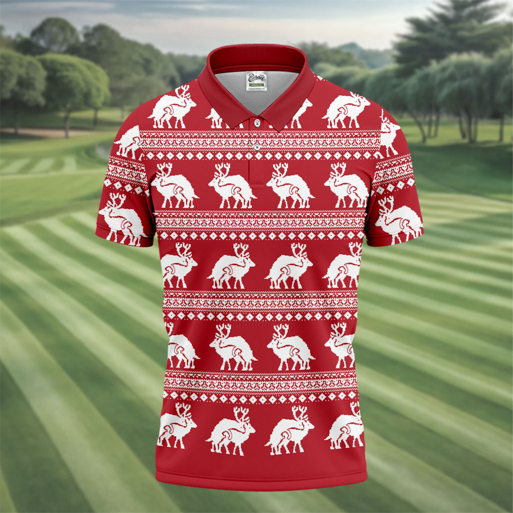 Reindeer Humping Seamless Pattern Golf Shirt, Christmas Golf Shirt, Golf Shirts For Men, Golf Gift For Men