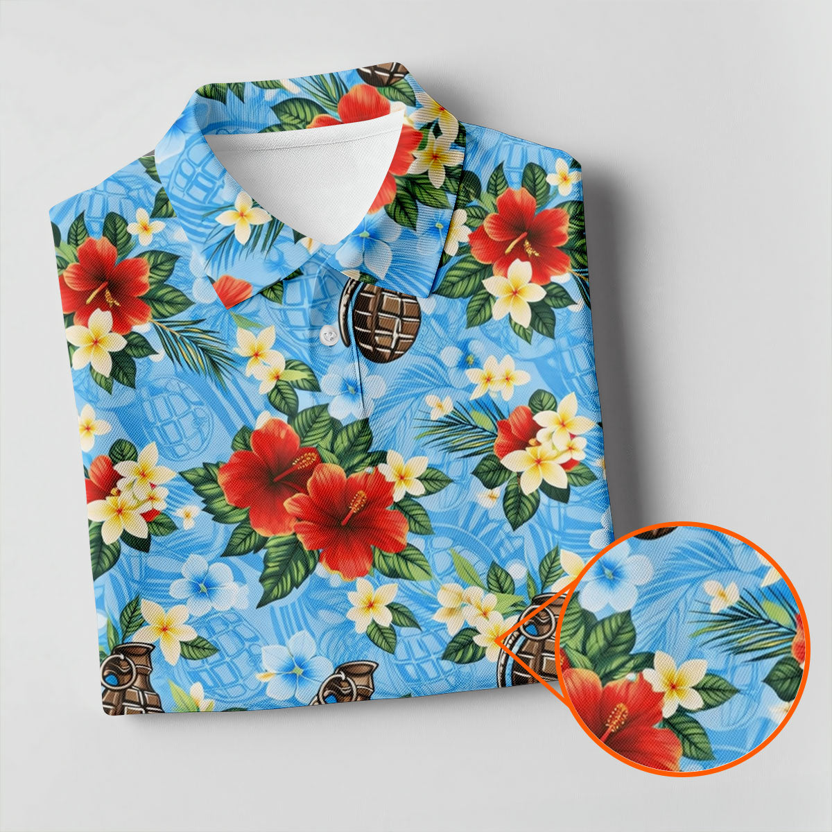 Floral Pattern Army Theme Hawaiian Blue Golf Shirt, Men's Golf Polo Shirts, Golf Shirts For Men