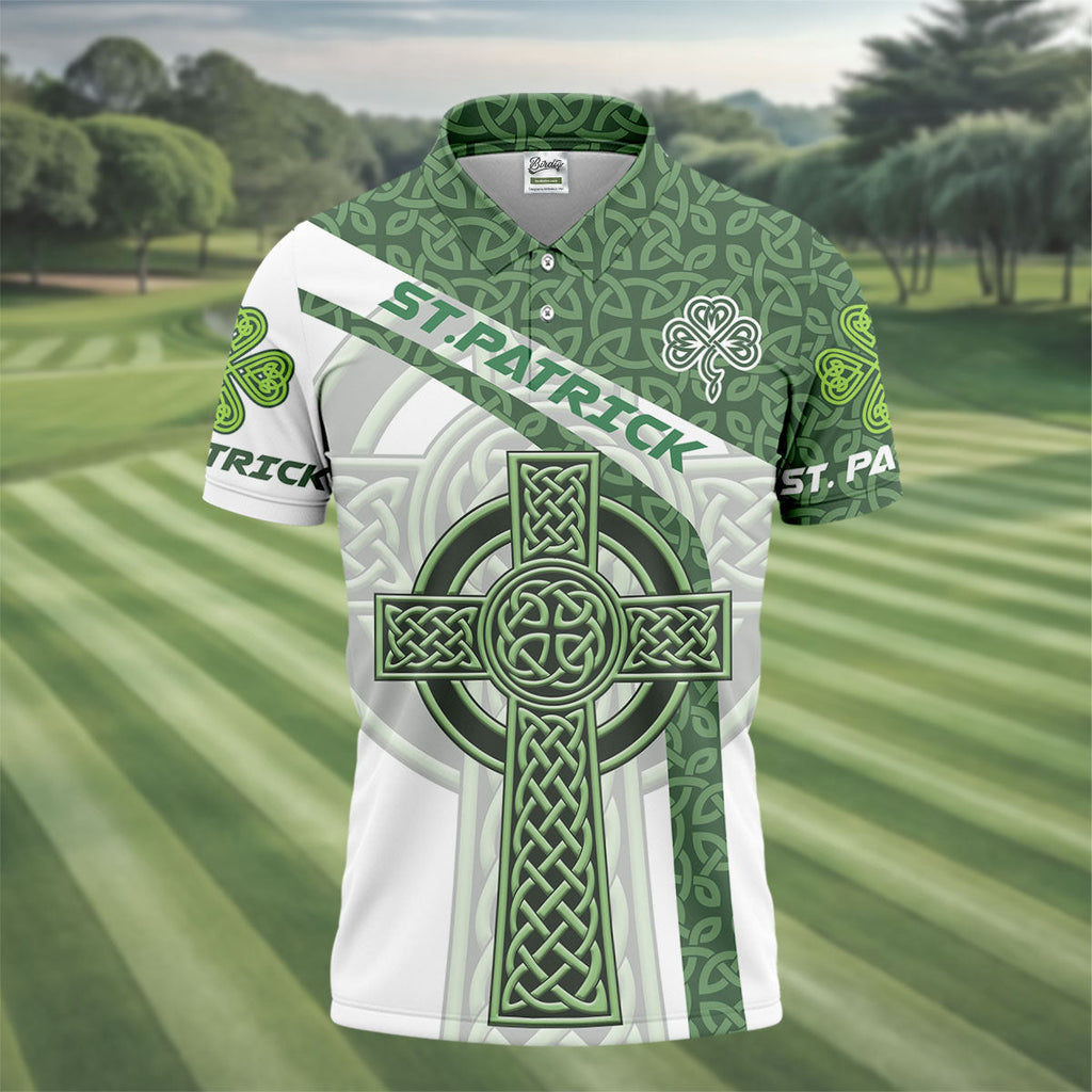 St Patrick's Day Celtic Knotwork Pattern Shamrock Golf Shirt, Polo Shirts For Men, Golf Shirts For Men