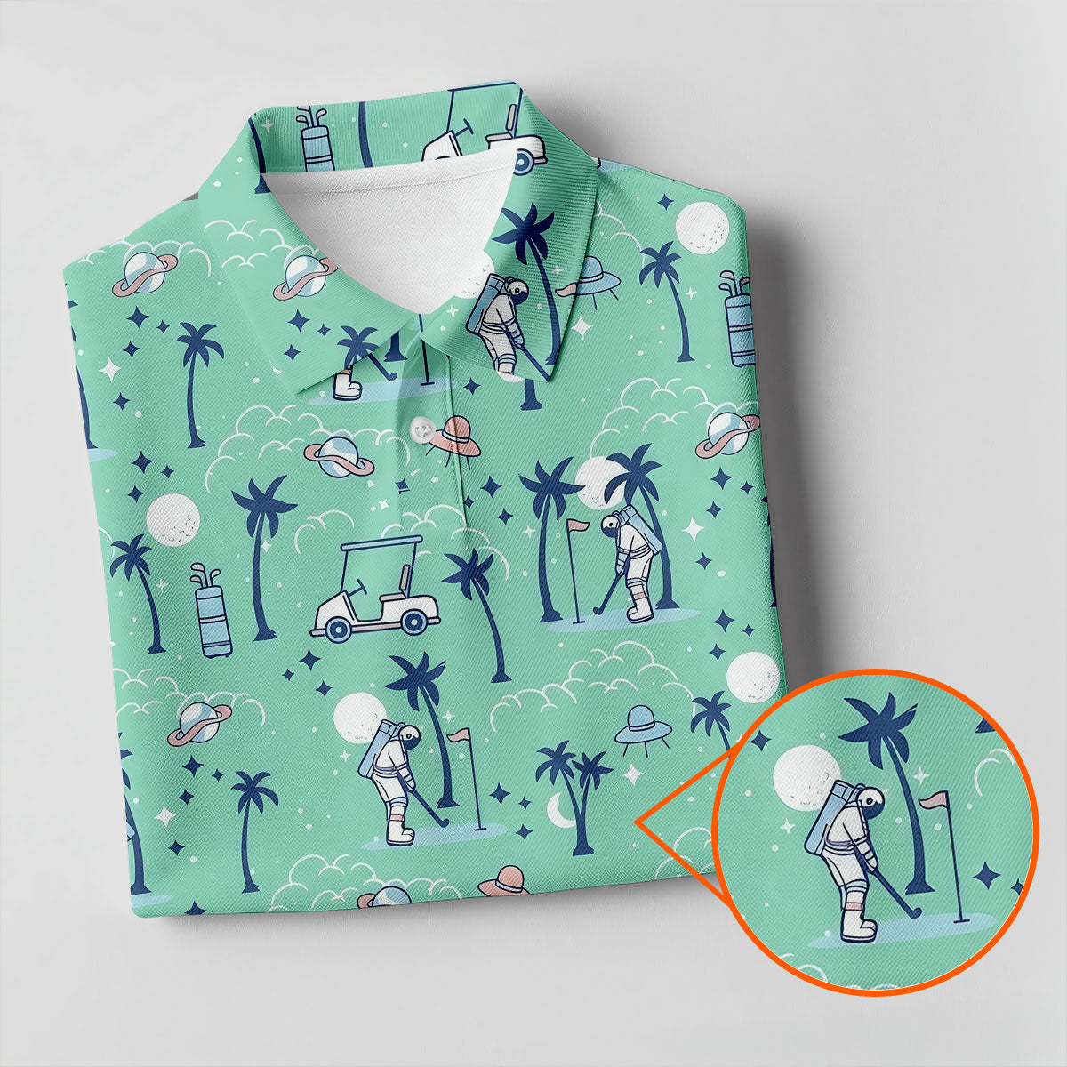 Astronaut Golfing Space Themed Tropical Golf Shirt, Golf Tops For Men, Golf Shirts For Men