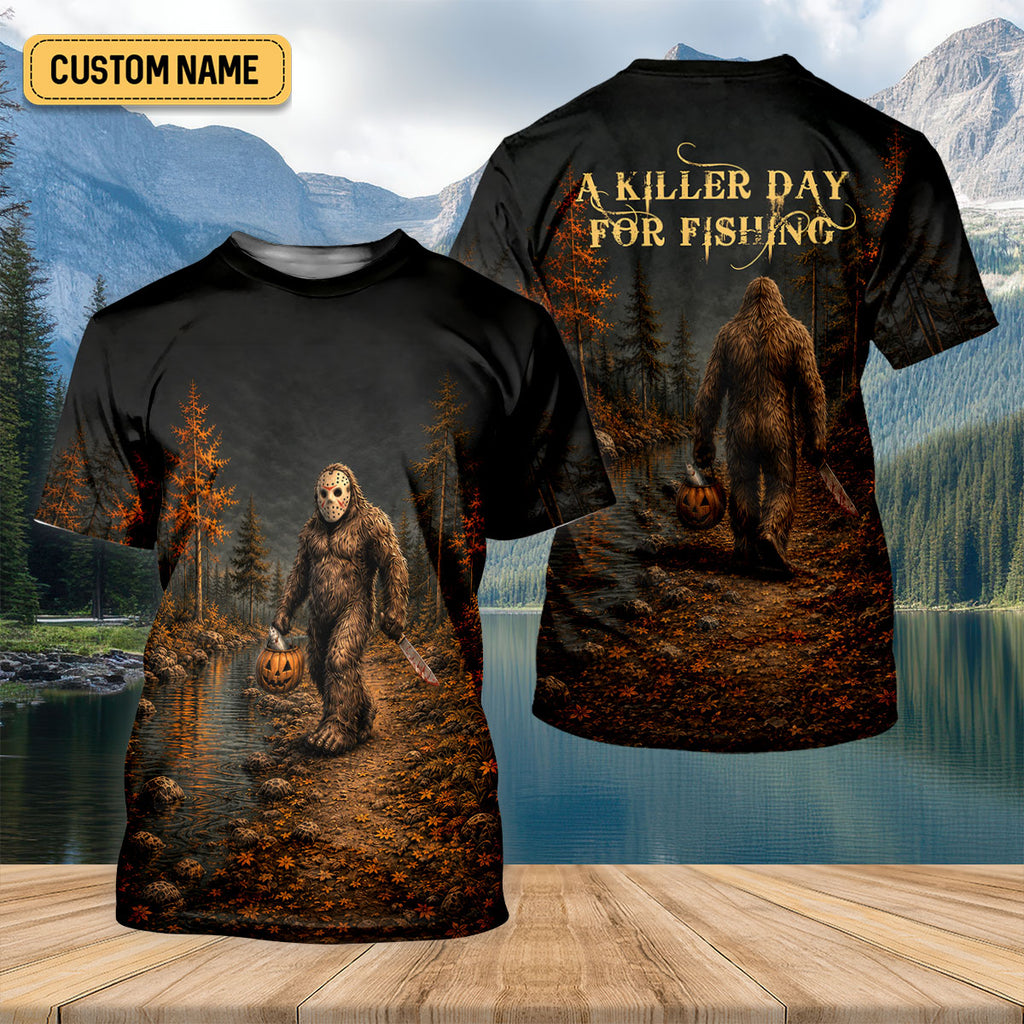 A Killer Day For Fishing Custom Halloween UPF Shirt, Funny Fishing Shirt, Womens Fishing Shirts