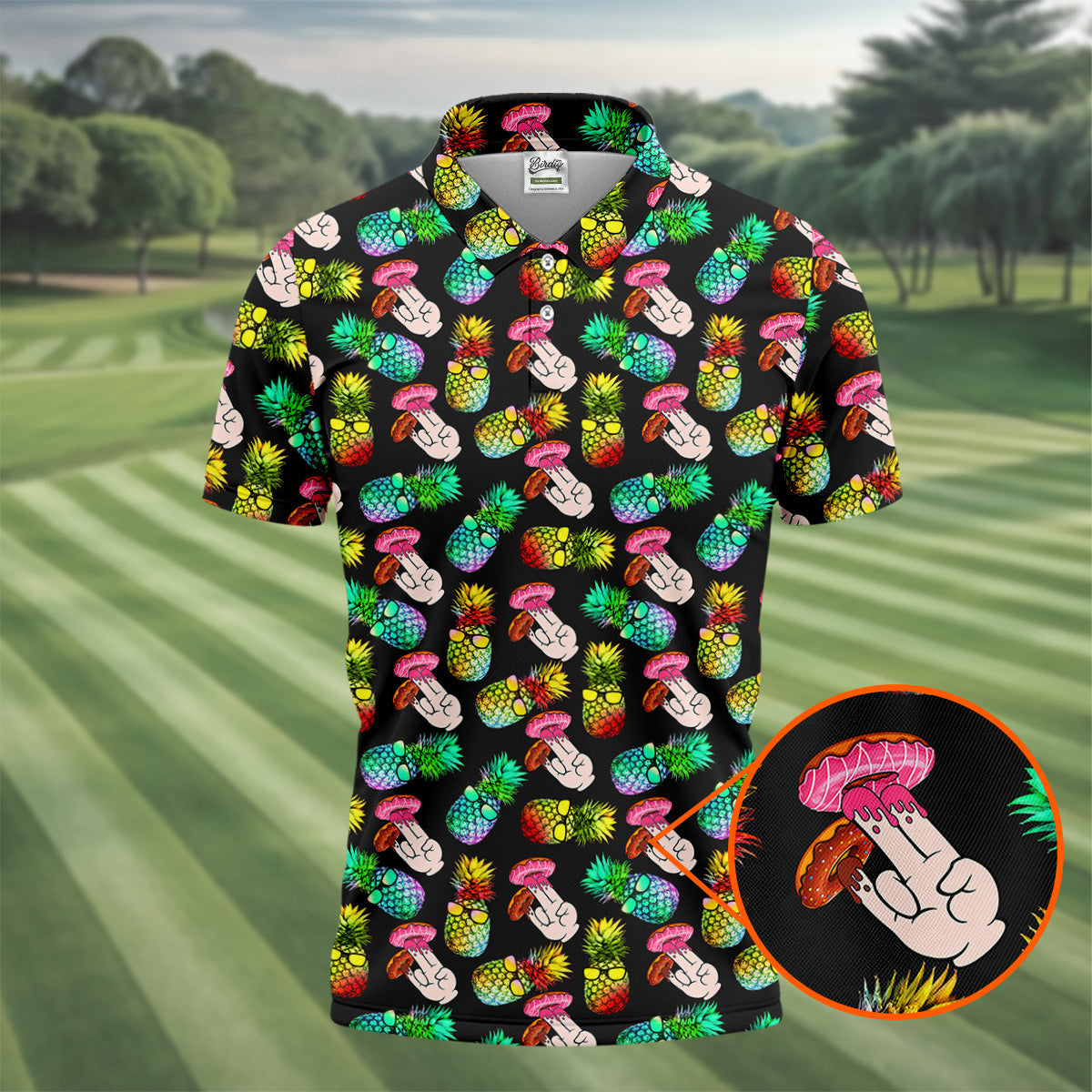 Pineapples Donut Finger Adult Humor Fun Golf Shirts For Men, Golf Polo For Men, Funny Golf Outfits