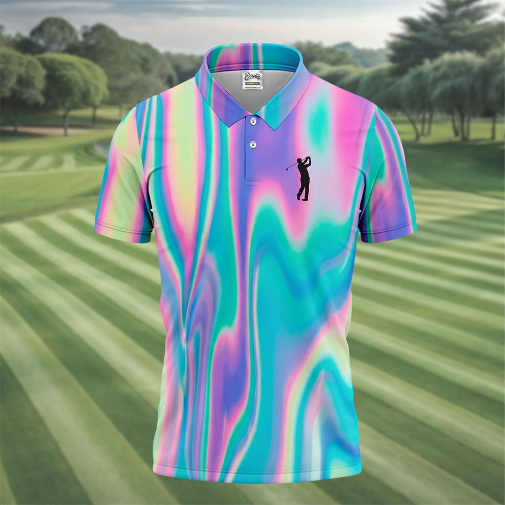Shimmering Gradient Pattern Golf Shirts For Men, Polo Shirts For Men, Golfing Apparel