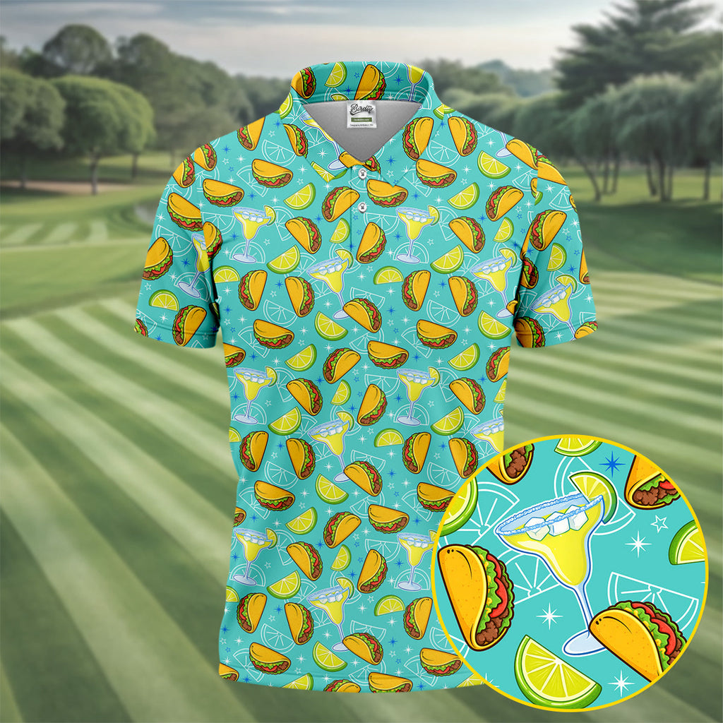 Cocktail Margarita Taco Men's Polo Shirt, Cinco De Mayo Celebration Fiesta Golf Shirt For Men