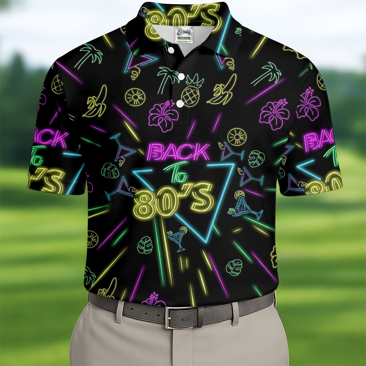 Back To 80's Neon Pattern Hawaiian Golf Shirt, Tropical Vibe Men's Funny Golf Shirts
