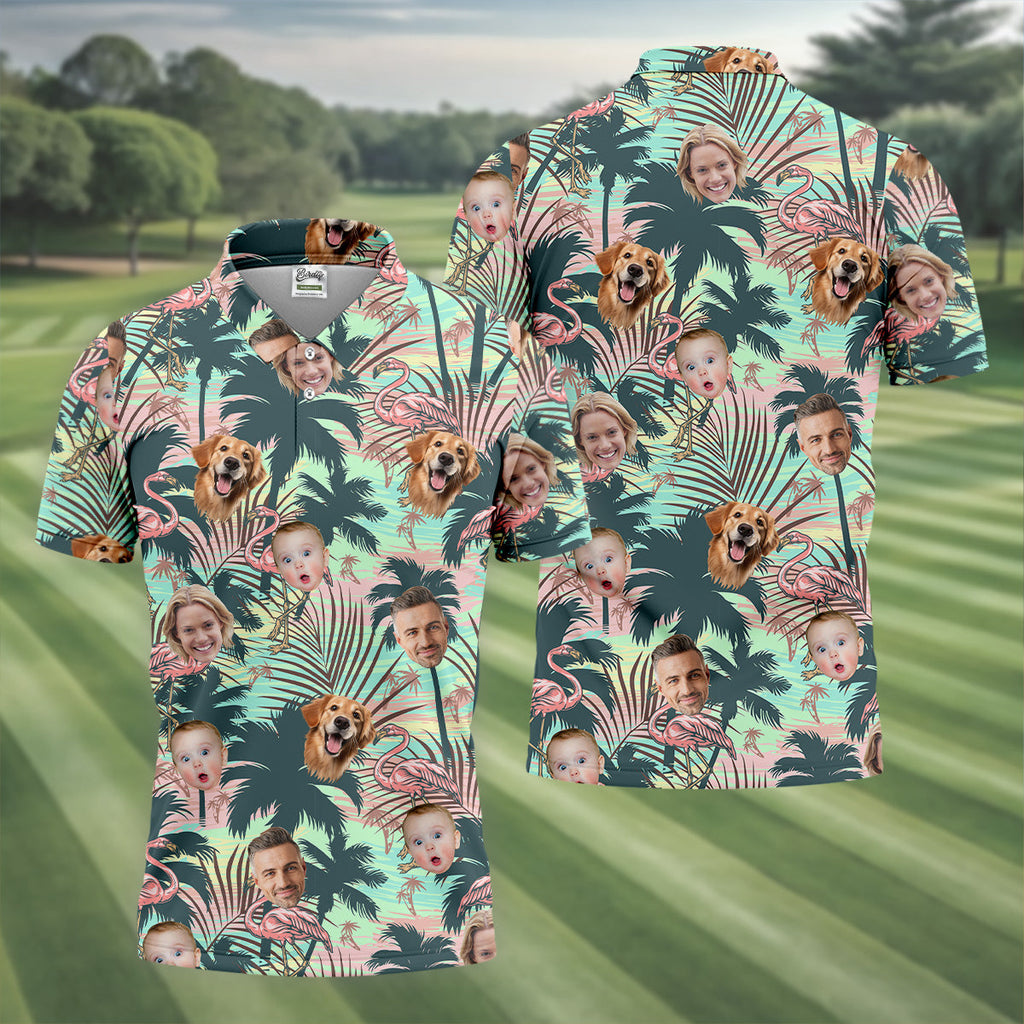 Hawaiian Shirts With Faces, Flamingo Golf Shirt, Men Golf Polo, Custom Team Shirts, Golf Gifts For Men
