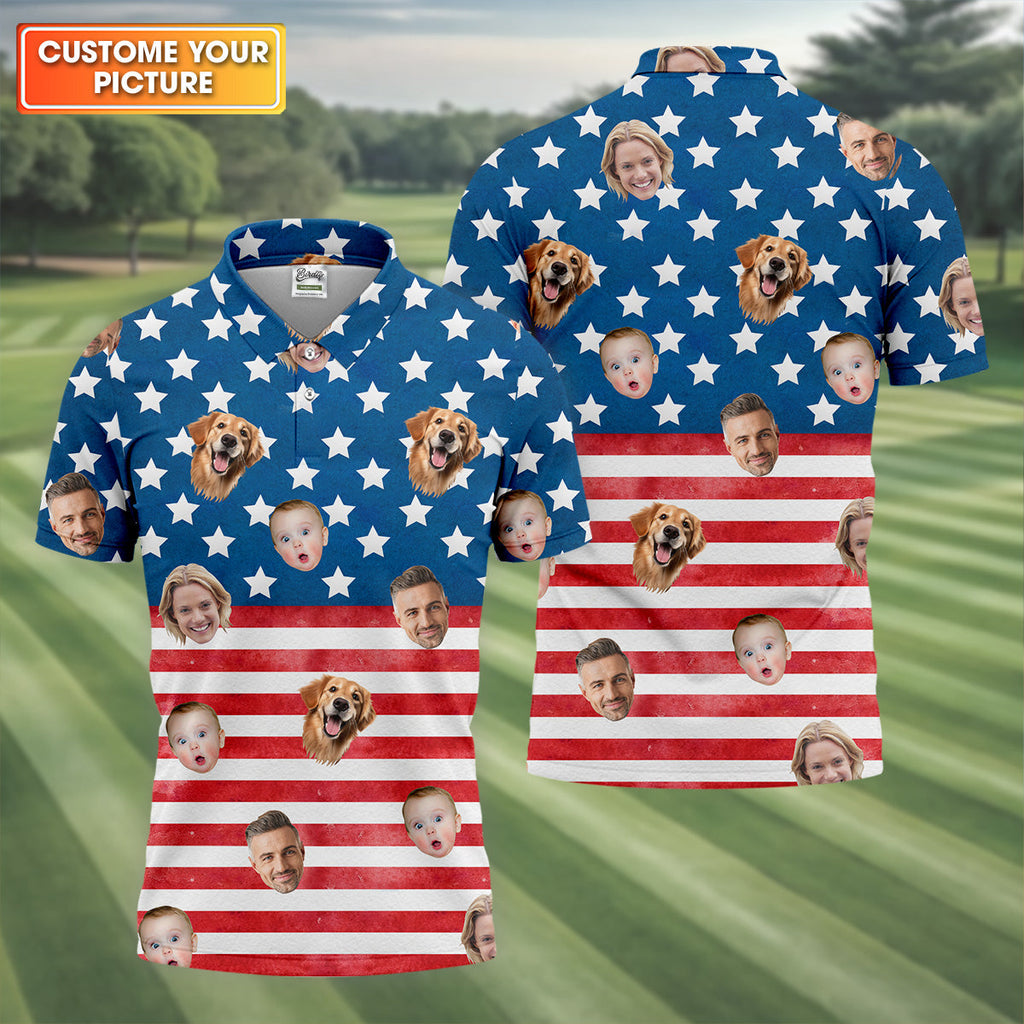 4th Of July Golf Polo, Custom Shirts With Faces, Men's Golf Polo Shirt, Funny Fourth Of July Shirts
