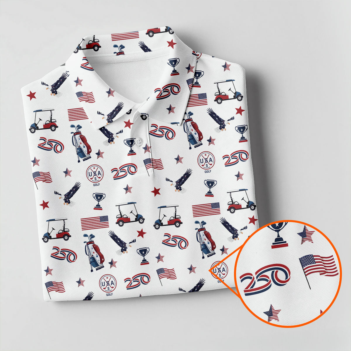 250 Years Golf Pattern Patriotic Golf Shirt, Golf Tops For Men, 4th Of July Golf Shirts For Men