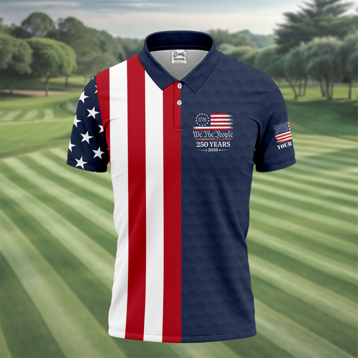We The People Golf Ball Pattern 250 Years Patriotic 4th Of July US Flag Golf Shirts For Men