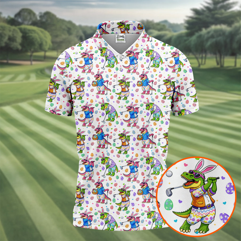 Easter Dinosaur Gradient Pattern Men's Funny Golf Shirts, Golf Shirts For Men, Polo ShirtFor Men